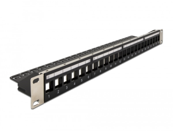 DeLOCK 19″ Keystone Patchpanel 24 Port mit Entlastungsschiene schwarz (66865)