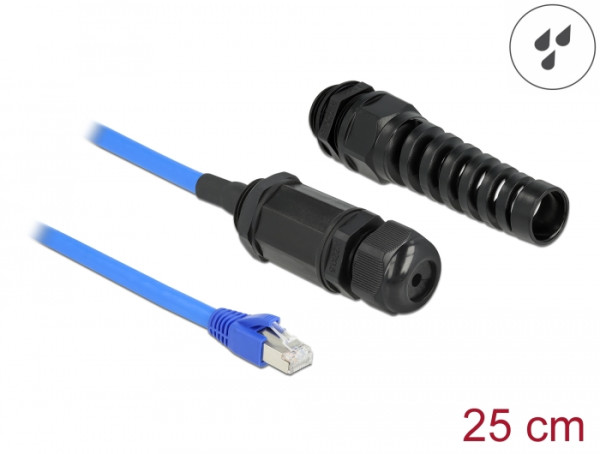 DeLOCK Kabel RJ45 Stecker zu RJ45 Buchse Cat.6 wasserdicht mit Kabelverschraubung und Knickschutztülle (66809)