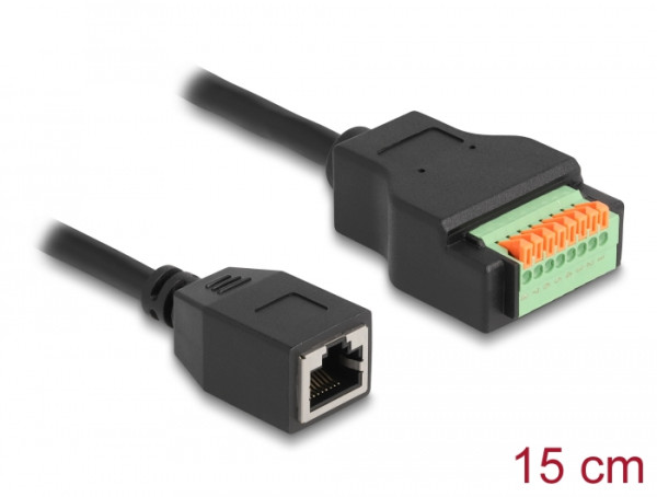 DeLOCK RJ45 Kabel Cat.5e Buchse zu Terminalblock Adapter mit Drucktaster 15 cm (66065)