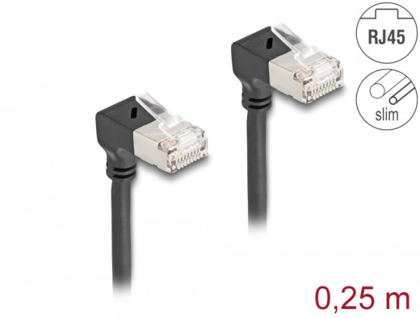 DeLOCK RJ45 Netzwerkkabel Cat.6A S/FTP Slim 90° unten / unten gewinkelt 0,25 m schwarz (80297)