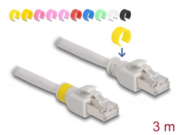 DeLOCK Netzwerkkabel RJ45 Cat.6A S/FTP mit farbigen Clips 3 m (80120)
