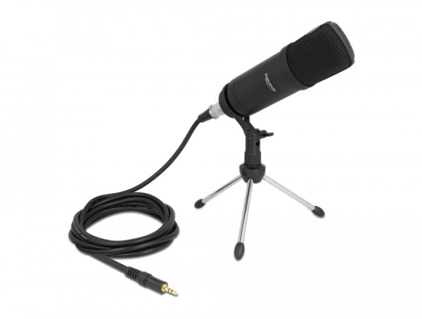 DeLOCK Professionelles Computer Podcasting Mikrofon mit XLR Anschluss und 3 Pin Klinkenstecker + Adapterkabel für Smartphone und Tablet (66640)