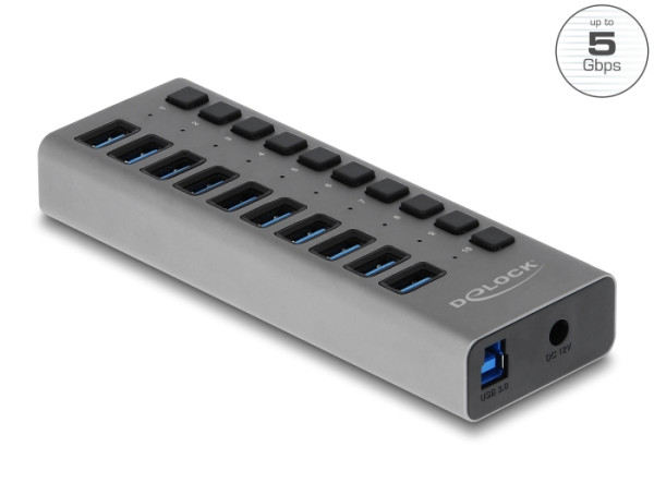 DeLOCK Externer 5 Gbps USB Hub mit 10 Ports + Schalter (63670)