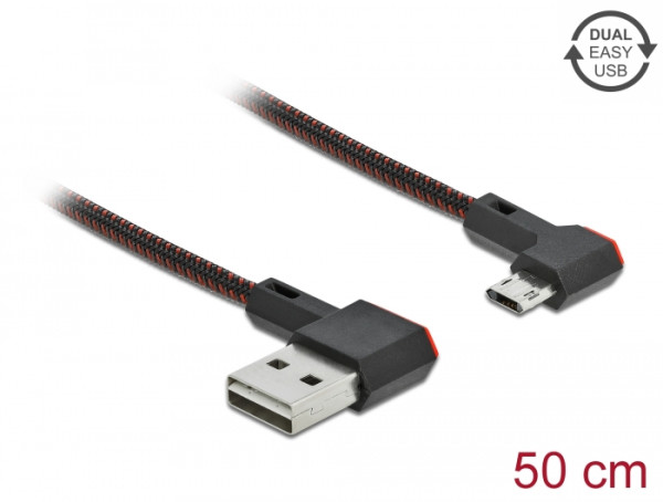 DeLOCK EASY-USB 2.0 Kabel Typ-A Stecker zu EASY-USB Typ Micro-B Stecker gewinkelt links / rechts 0,5 m schwarz (85270)