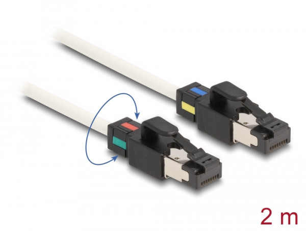 DeLOCK Netzwerkkabel RJ45 Stecker zu Stecker Cat.6A S/FTP mit drehbarer Farbmarkierung 2 m weiß (80170)