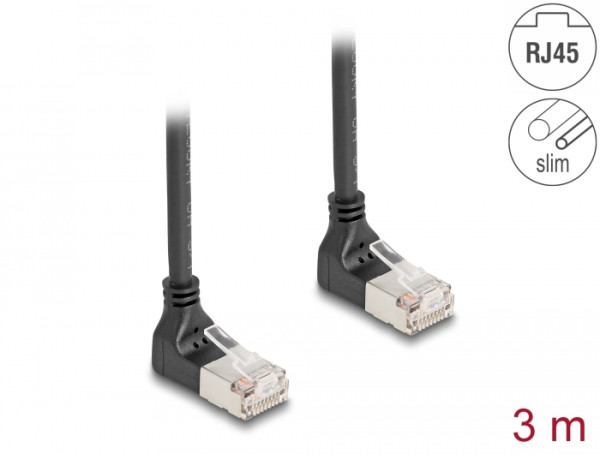 DeLOCK RJ45 Netzwerkkabel Cat.6A S/FTP Slim 90° oben / oben gewinkelt 3 m schwarz (80283)