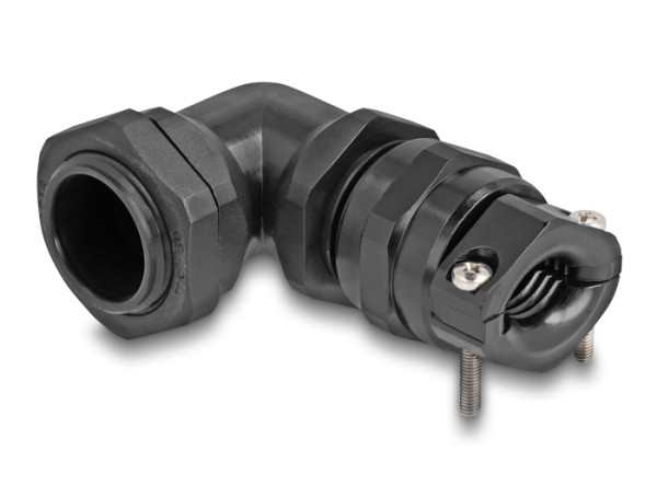 DeLOCK Kabelverschraubung mit Zugentlastung und Biegeschutz 90° gewinkelt PG16 schwarz (60597)
