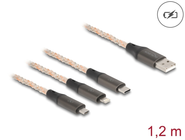 DeLOCK USB RGB Ladekabel 3 in 1 Typ-A zu Lightning / Micro USB / USB Type-C 1,20 m (88158)