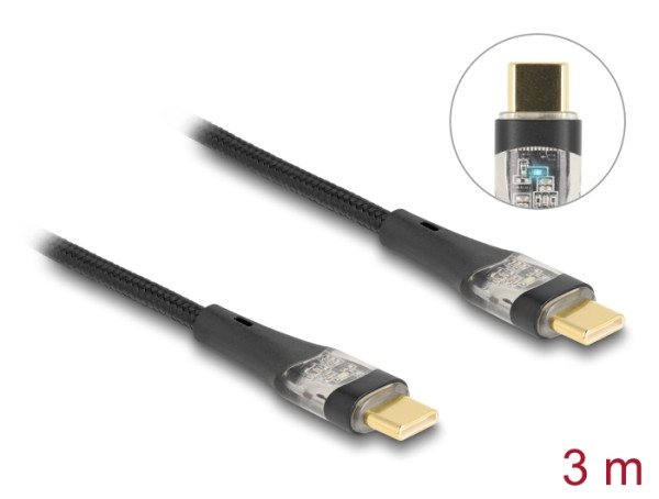 DeLOCK USB 2.0 Schnellladekabel USB Type-C Stecker zu Stecker transparent PD 3.0 100 W 3 m (80765)