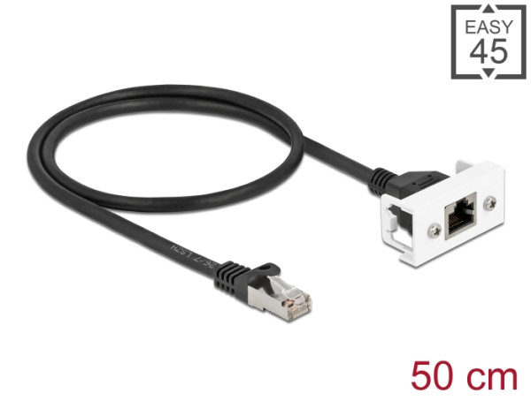 DeLOCK Netzwerk Verlängerungskabel für Easy 45 Modul S/FTP RJ45 Stecker zu RJ45 Buchse Cat.6A 50 cm schwarz (87110)