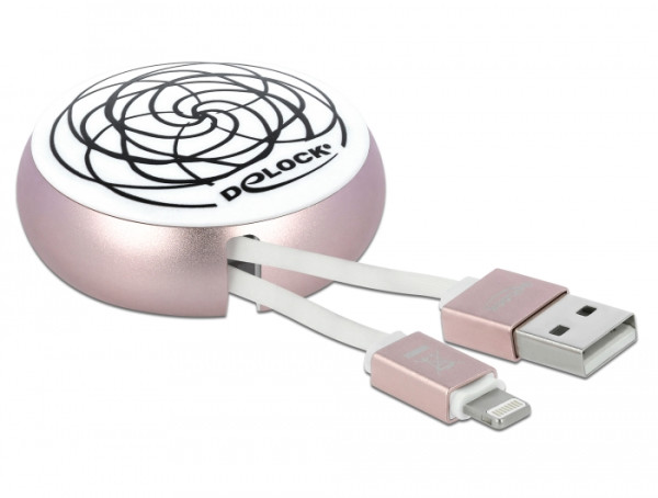 DeLOCK USB 2.0 Aufrollkabel Typ-A zu Lightning™ 8 Pin weiß / rosé (85817)