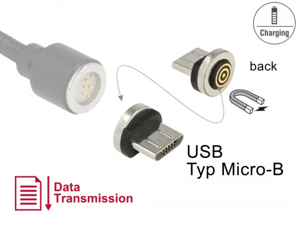 DeLOCK 65932 Kabeladapter Magnet USB Type Micro-B Schwarz, Silber (65932)