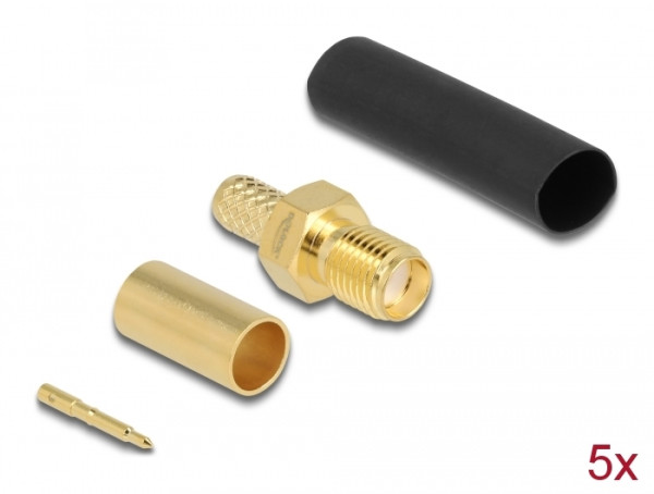 DeLOCK RP-SMA Buchse zum Crimpen LMR200 mit passendem Schrumpfschlauch (90045)