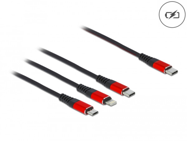 DeLOCK USB Ladekabel 3 in 1 USB Type-C zu Lightning / Micro USB / USB Type-C 1 m (86711)