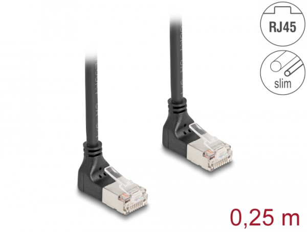 DeLOCK RJ45 Netzwerkkabel Cat.6A S/FTP Slim 90° oben / oben gewinkelt 0,25 m schwarz (80279)
