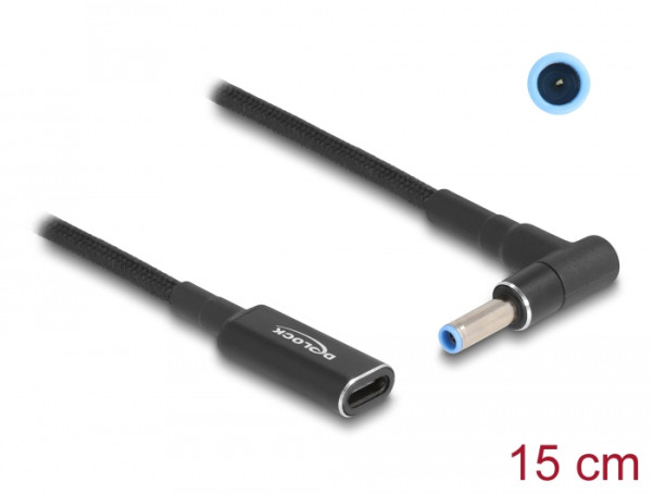 DeLOCK Adapterkabel für Notebook Ladekabel USB Type-C Buchse zu HP 4,5 x 3,0 mm Stecker 90° gewinkelt 15 cm (60031)