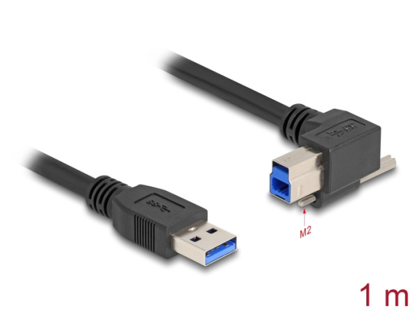 DeLOCK USB 5 Gbps Kabel USB Typ-A Stecker gerade zu USB Typ-B Stecker mit Schraube 90° nach rechts gewinkelt 1 m schwarz (80484)