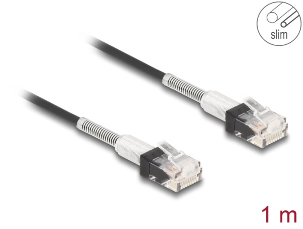 DeLOCK RJ45 Netzwerkkabel mit doppeltem Knickschutz Cat.6A UTP Slim 1 m schwarz (80389)
