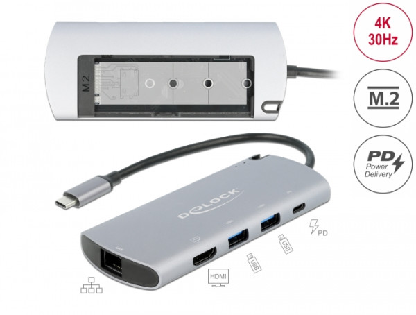 DeLOCK USB Type-C Dockingstation mit M.2 Slot - 4K HDMI / USB / LAN / PD 3.0 (87767)