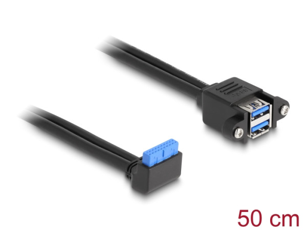 DeLOCK Kabel USB 5 Gbps Pfostenbuchse 90° gewinkelt zu 2 x USB 5 Gbps Typ-A Buchse zum Einbau 50 cm (83007)