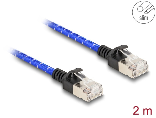 DeLOCK RJ45 Netzwerkkabel mit Geflechtmantel Cat.6A U/FTP Slim 2 m blau (80378)