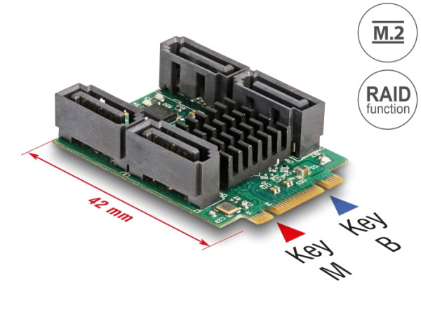 DeLOCK Konverter M.2 Key B+M Stecker zu 4 x SATA Stecker mit RAID und HyperDuo (61062)