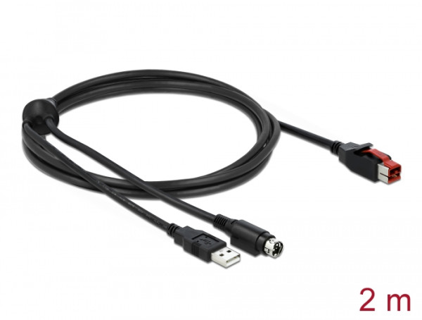DeLOCK PoweredUSB Kabel Stecker 24 V zu USB Typ-A Stecker + Mini-DIN 3 Pin Stecker 2 m für POS Drucker und Terminals (85941)