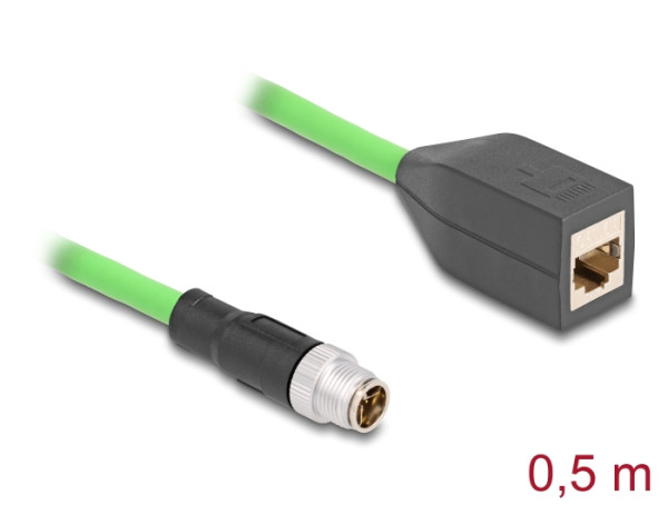 DeLOCK M12 Kabel X-kodiert 8 Pin Stecker zu RJ45 Buchse PUR TPU 0,5 m (60572)