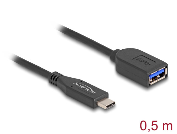DeLOCK USB 10 Gbps Kabel USB Type-C Stecker zu Typ-A Buchse 50 cm koaxial (60568)
