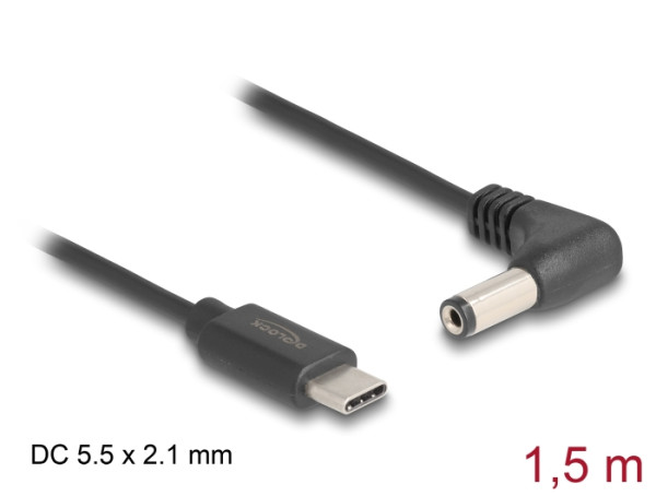DeLOCK USB Type-C Stromkabel zu DC 5,5 x 2,1 mm Stecker gewinkelt 1,5 m (85398)