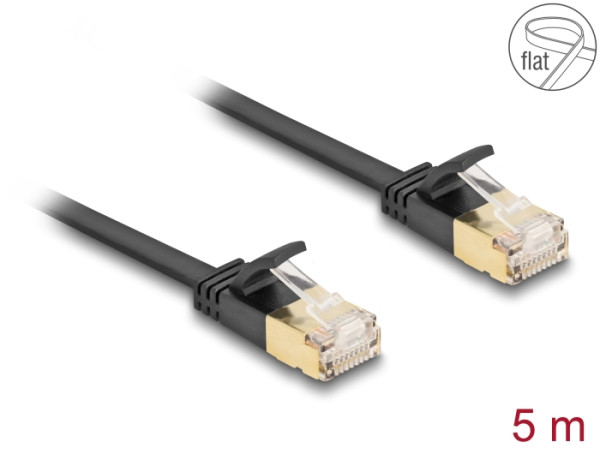 DeLOCK RJ45 Netzwerkkabel Cat.6A Stecker zu Stecker mit robuster Rastnase und Cat.7 Rohflachbandkabel U/FTP 5 m schwarz (80348)