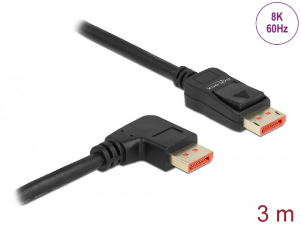 DeLOCK DisplayPort Kabel Stecker gerade zu Stecker 90° rechts gewinkelt 8K 60 Hz 3 m (87067)