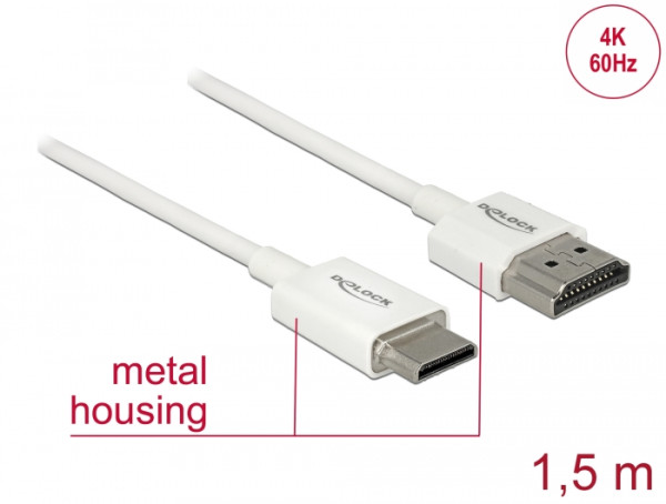 DeLOCK 85143 HDMI-Kabel 1,5 m HDMI Typ A Standard HDMI Type C Mini Weiß (85143)