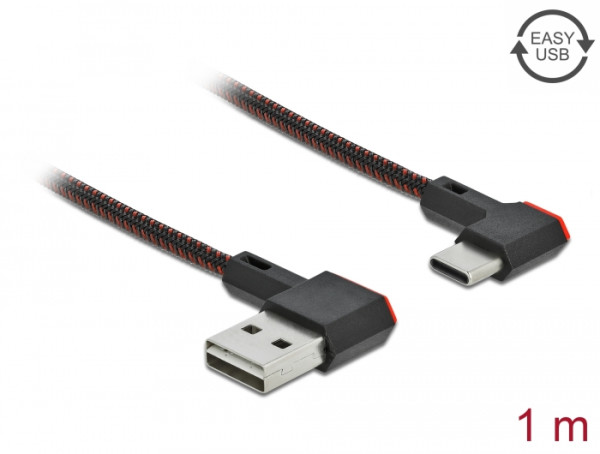 DeLOCK EASY-USB 2.0 Kabel Typ-A Stecker zu USB Type-C Stecker gewinkelt links / rechts 1 m schwarz (85281)