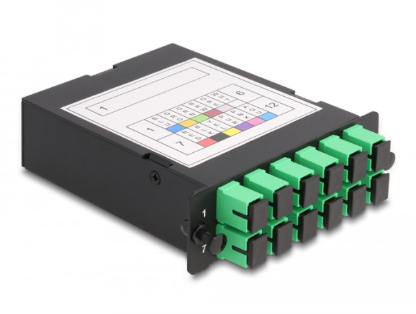 DeLOCK LWL HD High Density Kassette MPO Stecker zu 12 x SC Simplex Buchse, 12 Fasern, Singlemode, Polarität A, 9/125 µm (66936)