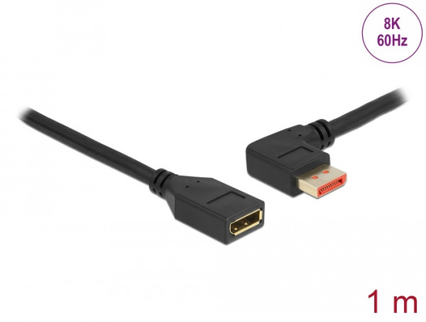 DeLOCK DisplayPort Verlängerungskabel Stecker 90° links gewinkelt zu Buchse 8K 60 Hz 1 m (87073)