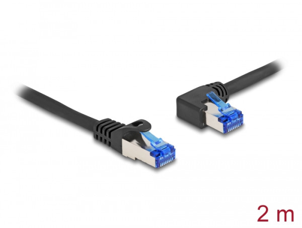 DeLOCK RJ45 Netzwerkkabel Cat.6A S/FTP gerade / links gewinkelt 2 m schwarz (80219)