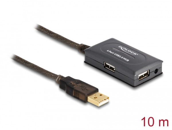 DeLOCK USB 2.0 Verlängerungskabel 10 m aktiv mit 4 Port Hub (82748)