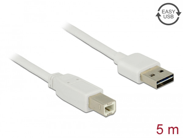 DeLOCK 5m, USB2.0-A/USB2.0-B USB Kabel USB A USB B Weiß (85155)