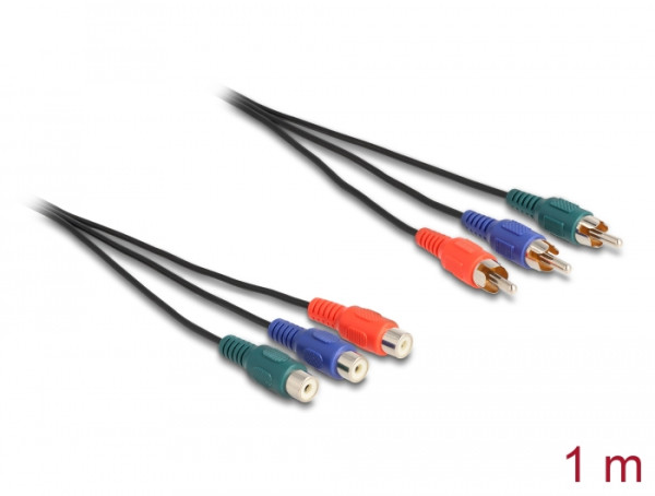 DeLOCK Cinch RGB Verlängerungskabel 3 x Stecker zu 3 x Buchse 1 m (85390)