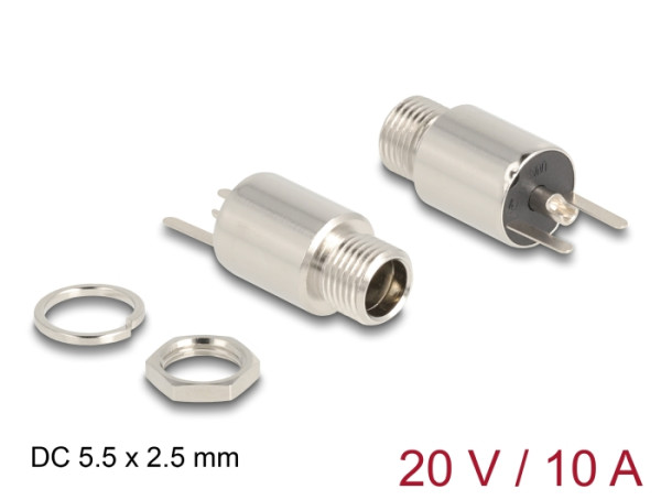 DeLOCK Steckverbinder DC 5,5 x 2,5 mm Buchse zum Einbau Lötversion - rund 20 V / 10 A (90176)