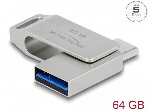 DeLOCK USB 5 Gbps USB-C + Typ-A Speicherstick 64 GB - Metallgehäuse (54075)
