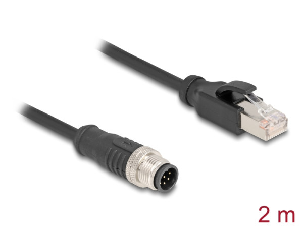 DeLOCK M12 Kabel A-kodiert 8 Pin Stecker zu RJ45 Stecker PVC 2 m (80810)