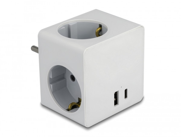 DeLOCK Steckdosenwürfel 3-fach mit Kindersicherung und USB PD 3.0 Ladegerät 20 W weiß (11501)