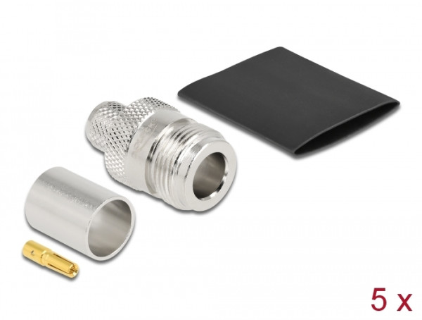 DeLOCK N Buchse zum Crimpen LMR 400 mit passendem Schrumpfschlauch 5x (90023)