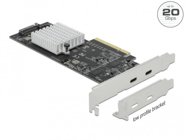 DeLOCK PCI Express x8 Karte zu 2 x extern SuperSpeed USB 20 Gbps USB 3.2 Gen 2x2 USB Type-C Buchse Dual Channel - Low Profile Formfaktor (89011)