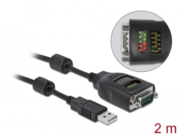 DeLOCK USB Typ-A zu Seriell DB9 Adapter mit 9 LED RS-232 Tester (90497)