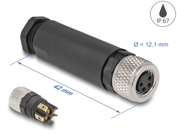DeLOCK M8 Steckverbinder A-kodiert 4 Pin Buchse zur Montage mit Schraubanschluss (60532)