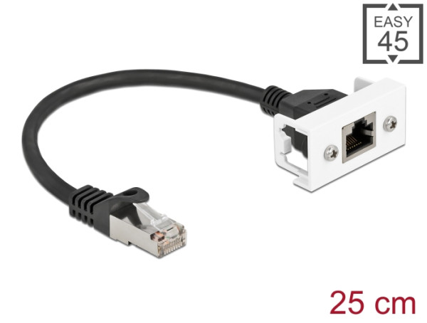 DeLOCK Netzwerk Verlängerungskabel für Easy 45 Modul S/FTP RJ45 Stecker zu RJ45 Buchse Cat.6A 25 cm schwarz (87109)