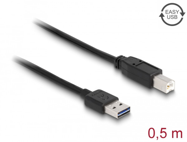 DeLOCK 0.5m, USB2.0-A/USB2.0-B USB Kabel 0,5 m USB A USB B Schwarz (83684)